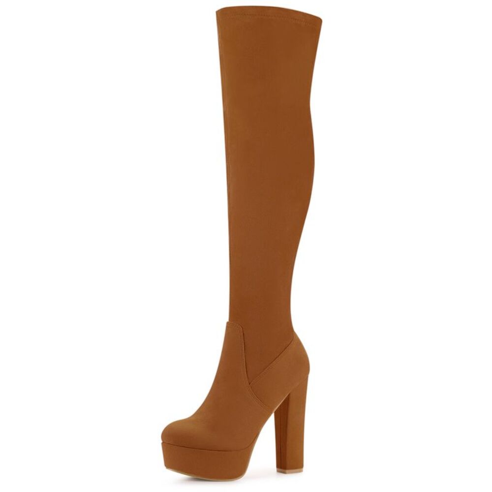 Platform Chunky Heel Over the Knee Thigh High Boots Brown